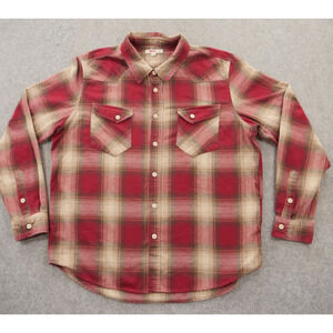 Frye Shirt Mens 2XL XXL Red Button Up Pearl Snap Plaid Long Sleeve Flannel
